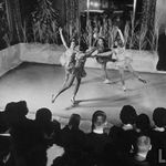April 1960. Ice skating show, held in Manhattan Savings Bank's lobby for Christmas benefit of customers.
